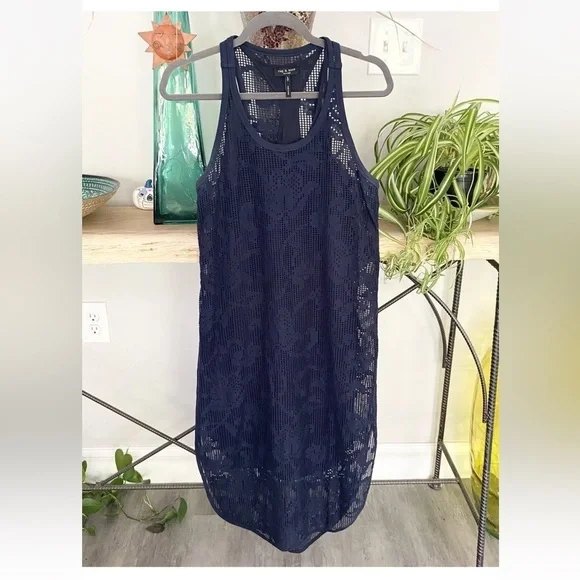 RAG & BONE New York $495 Navy Mesh Lace Lined Stella Midi Dress Size S - Picture 3 of 13